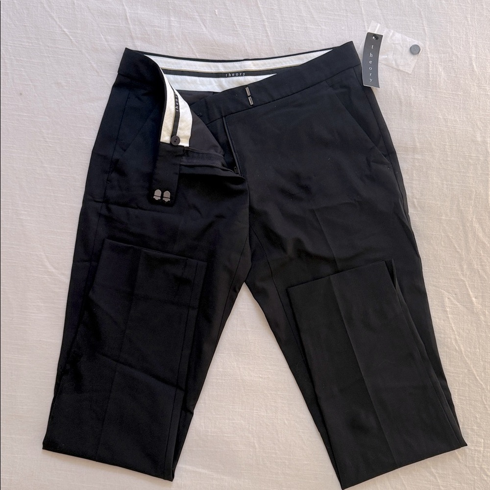 Theory Size 4 Ibbey Crepe Pants Black Straight Leg Dress Trousers NWT